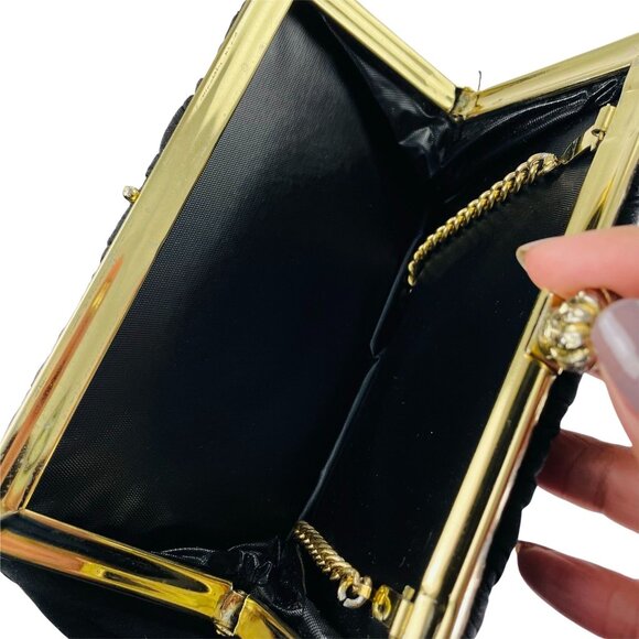 Vintage Black Fabric Evening Purse Clutch Wedding Handbag 9 x 5 u - Picture 9 of 10
